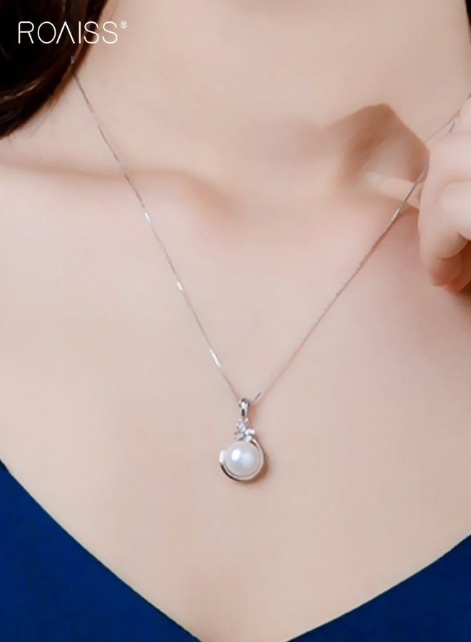 رويس طقم مجوهرات نسائي من قطعتين من اللؤلؤ على شكل فراشة، قلادة أنيقة وأقراط متطابقة، خفيفة الوزن، مضادة للحساسية، مع سلسلة قلادة قابلة للتعديل، مناسب للتواريخ وحفلات الزفاف أو الهدايا - Image 2