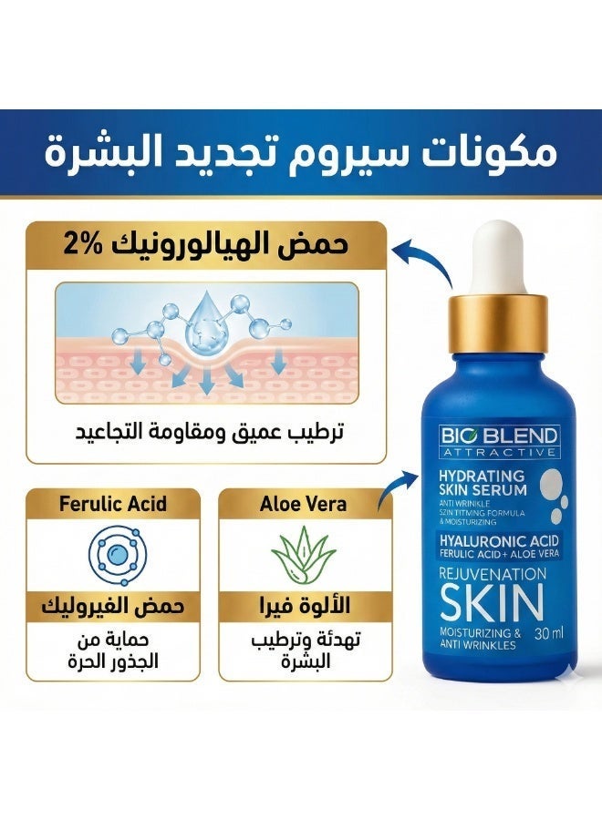 Bio Blend- 2% Hyaluronic Acid Hydrating Face Serum with Ferulic Acid & Aloe Vera – Anti-Wrinkle, Firming & Hydrating – 30ml - Image 2