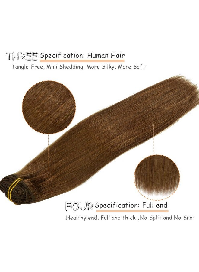 Caliee 14Inch Clip In Hair Extensions Human Hair Color 4 Chocolate Brown Double Weft Real Hair Extensions Clip In Human Hair Extensions Lace Straight Invisible Clip In Hair Extension 120G 7Pcs - Image 4