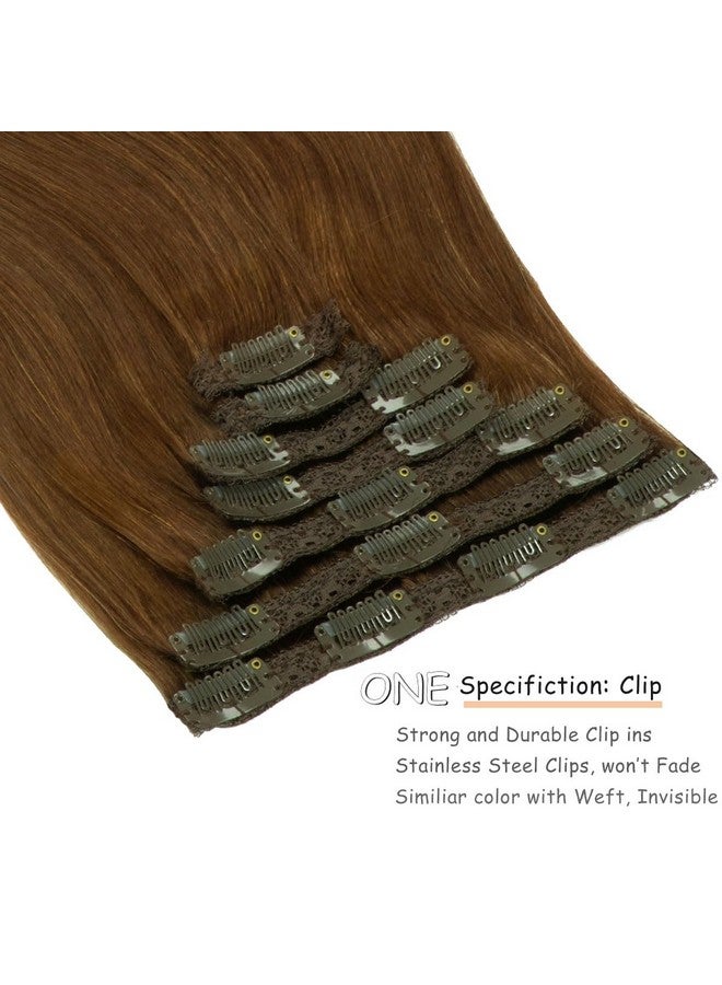 Caliee 14Inch Clip In Hair Extensions Human Hair Color 4 Chocolate Brown Double Weft Real Hair Extensions Clip In Human Hair Extensions Lace Straight Invisible Clip In Hair Extension 120G 7Pcs - Image 3