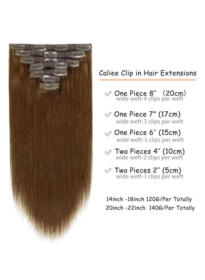 Caliee 14Inch Clip In Hair Extensions Human Hair Color 4 Chocolate Brown Double Weft Real Hair Extensions Clip In Human Hair Extensions Lace Straight Invisible Clip In Hair Extension 120G 7Pcs - Image 1