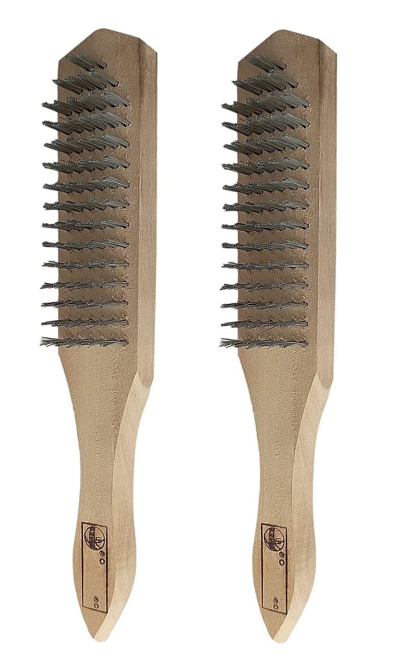 Inditrust Carbon Steel Wire Hand Brush 10 inch length Wooden handle (2pcs) - Image 1