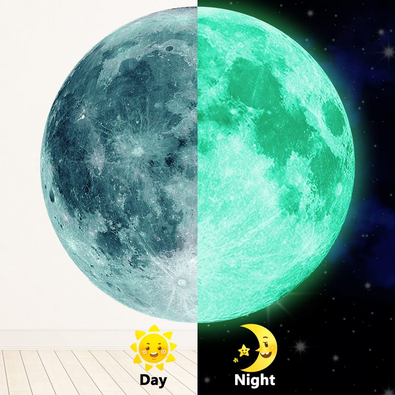 Glow in The Dark Moon Wall Decal  Glow in The Dark Stickers for Kids Bedroom  Glow in The Dark Moon Stickers for Ceiling  Glow in The Dark Poster 11.8 inch  - Image 2