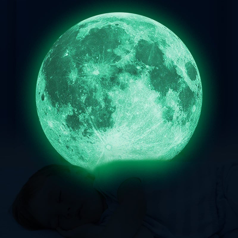 Glow in The Dark Moon Wall Decal  Glow in The Dark Stickers for Kids Bedroom  Glow in The Dark Moon Stickers for Ceiling  Glow in The Dark Poster 11.8 inch  - Image 1
