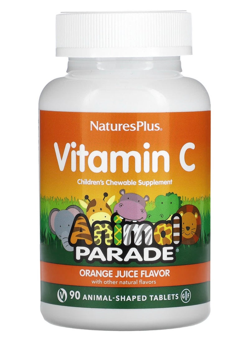 NaturesPlus Source of Life, Animal Parade, Vitamin C, Orange Juice, 90 Animal-Shaped Tablets  - Image 1