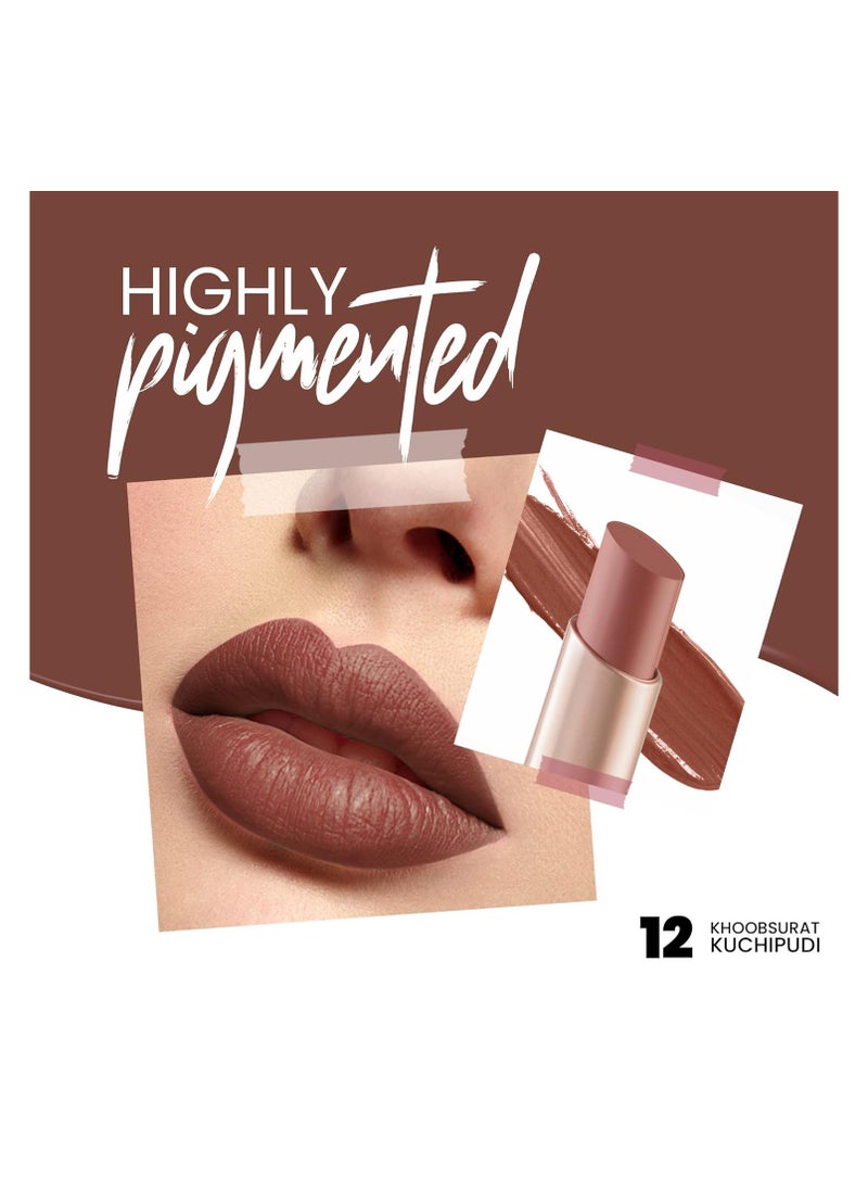 MARS Creamy Matte Long Lasting Lipstick for Women | Creamy Lipstick | Single Swipe Application | Smooth & Light Weight (3.2 gm) (12-Khoobsurat Kuchipudi)