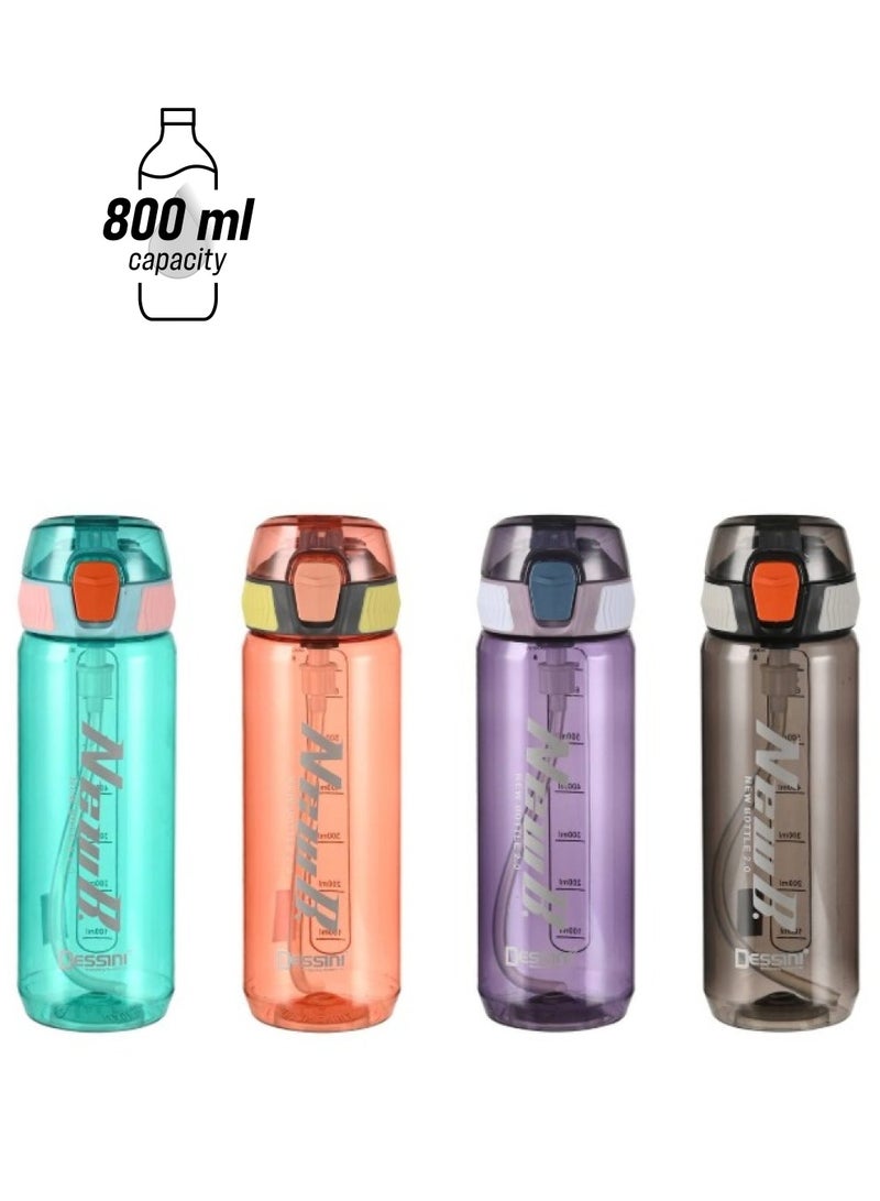 DESSINI زجاجة ماء سعة 800 مل مصنوعة من مادة تريتان غير سامة وخالية من BPA - تدفق سريع - غطاء قابل للفتح بلمسة واحدة ومقاوم للتسرب، أخضر