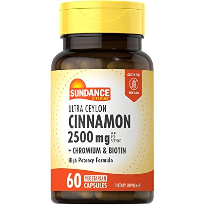 Sundance Ceylon Cinnamon Capsules | 60 Pills | with Chromium and Biotin | Vegetarian, Non-GMO, and Gluten Free Supplement - Image 1