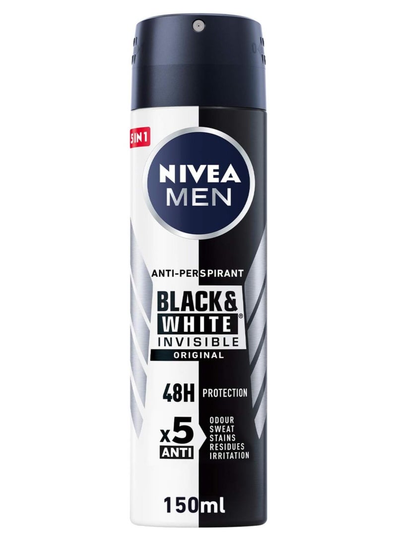 نيفيا بخاخ مضاد للتعرق للرجال ، أسود وأبيض حماية غير مرئية أصلي ، 150 مل