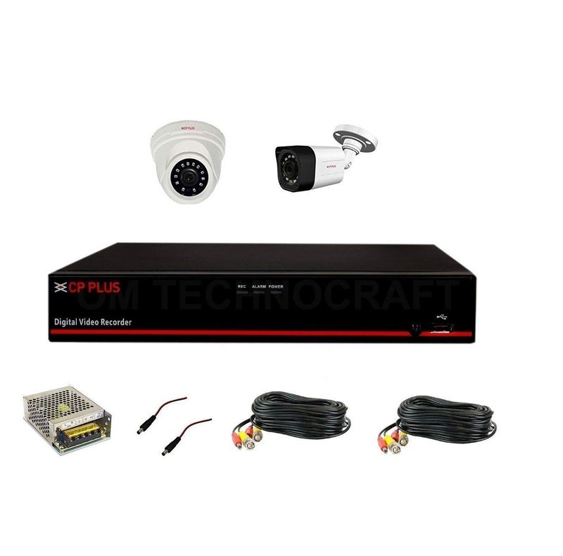 CP Plus Astra HD 4 Channel DVR with 2.4 MP 1 Dome & 1 Bullet Cameras + 2 Bundle 18 Mtr + 4 CH Power Supply & DC Full Combo Kit - Image 1