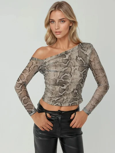 HICCUP Asymmetrical Collar Tulle Blouse