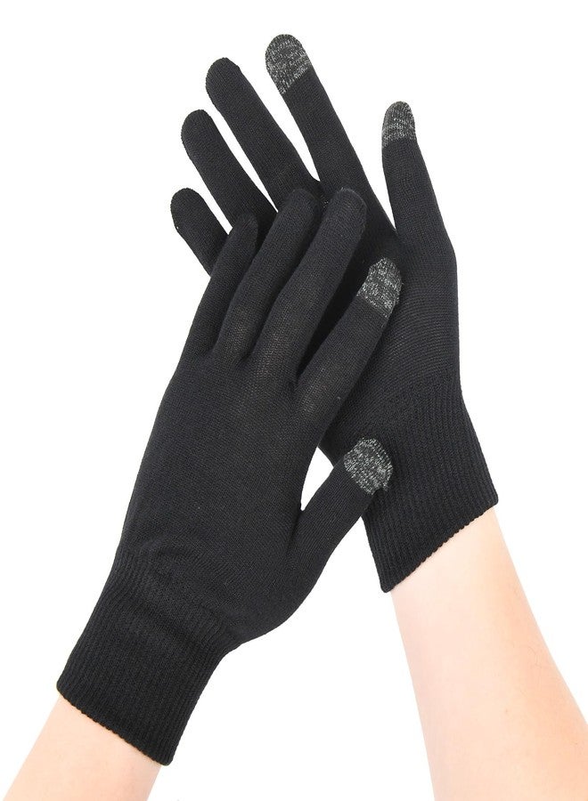 Donfri 2 Pairs Cotton Moisturizing Gloves Men Touchscreen Fingers for Eczema Dry Hands Hand Care Overnight Moisturizing (Medium-Black) - Image 1