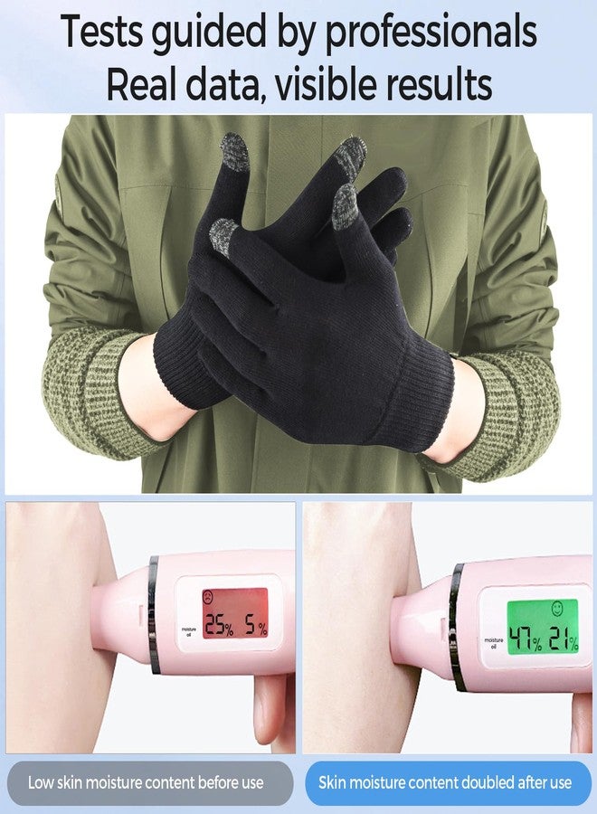Donfri 2 Pairs Cotton Moisturizing Gloves Men Touchscreen Fingers for Eczema Dry Hands Hand Care Overnight Moisturizing (Medium-Black) - Image 3