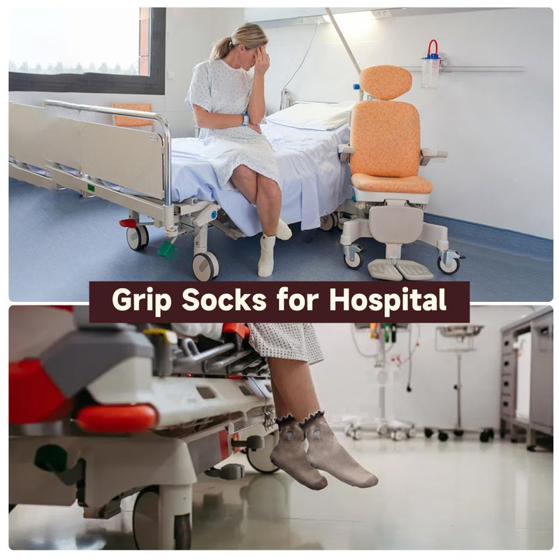 DZSoCoki Grip Socks Pilates,4/6Pairs Cotton Cute Pilates Socks for Women, Ruffle Grippy Sock for Yoga Barre Hospital 5-10in (6PairsHeart-Black+White+khaki+Beige+ Dark Brown+ Coffee) - Image 2