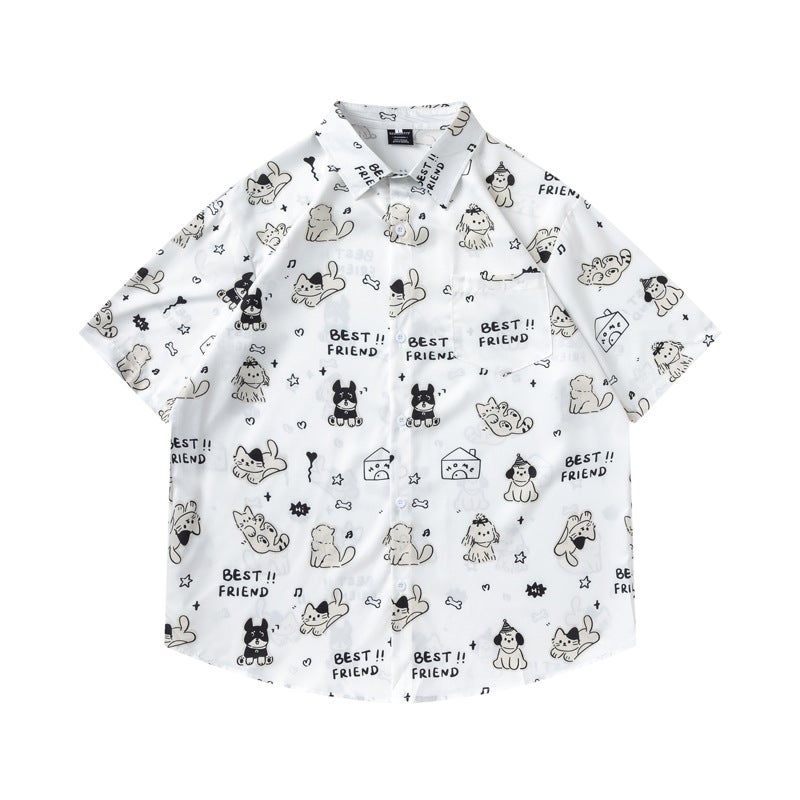 Guangzhou Cartoon Animal Flower Shirt Men And Women Trend Design Sense Loose Casual Short Sleeve Shirt - Image 1