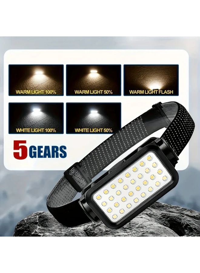 Black Headlamp 32 LED USB Rechargeable 5 Modes Power Display 90 Adjustable for Camping - Image 3