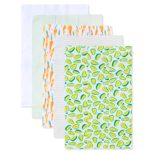 TuddyBuddy Baby Burp Cloth Towel Napkins for Baby Large 17x12 Inches, Fine Double Layer 100% Cotton (5 Pcs Burp Towels, Carrots & Avacado) - Image 4