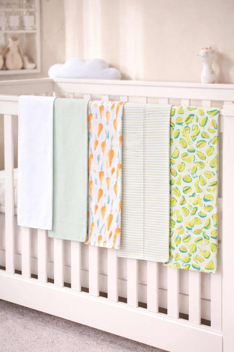 TuddyBuddy Baby Burp Cloth Towel Napkins for Baby Large 17x12 Inches, Fine Double Layer 100% Cotton (5 Pcs Burp Towels, Carrots & Avacado) - Image 2