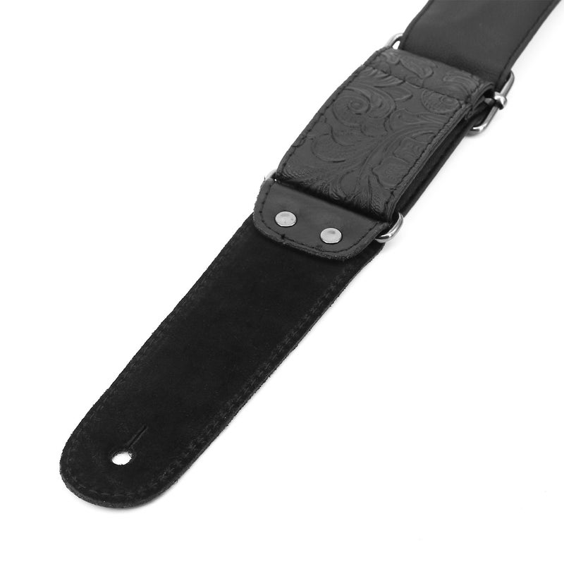 Anwenk Guitar Strap, Printed Leather Guitar Strap PU Leather Western Vintage 60's Retro Guitar Strap with Genuine Leather Ends for Electric Bass Guitar,Wide Adjustment Range, with Tie,Include 2 Picks,Black - Image 5