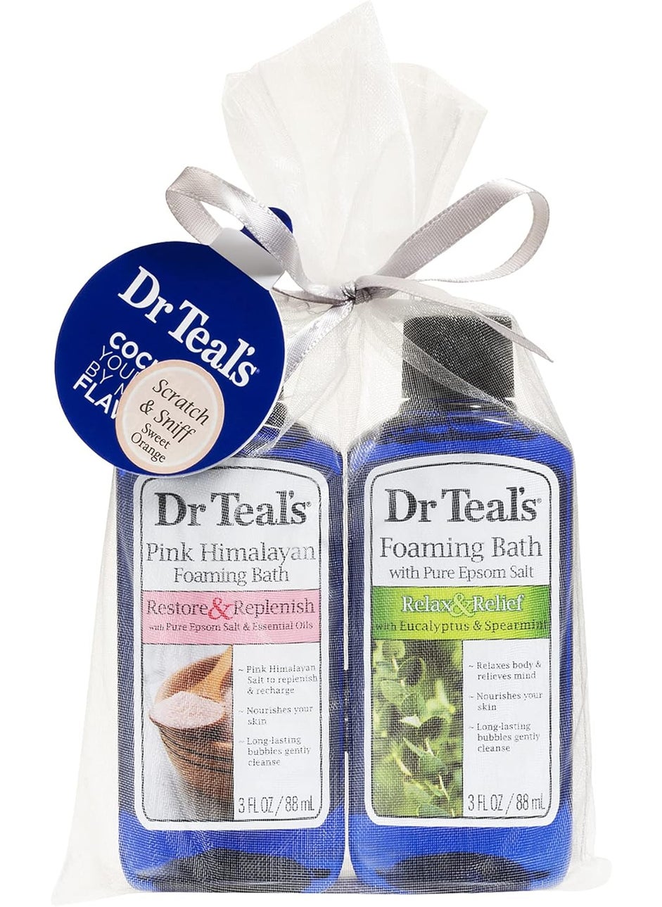 Dr Teal's - Dr Teals Foaming Bath Holiday Gift Combo Pack 6 fl oz Total Restore  Replenish with Pink Himalayan Salt and Relax  Relief with Eucalyptus and Spearmint Treat Your Skin Senses and Stress - Image 1