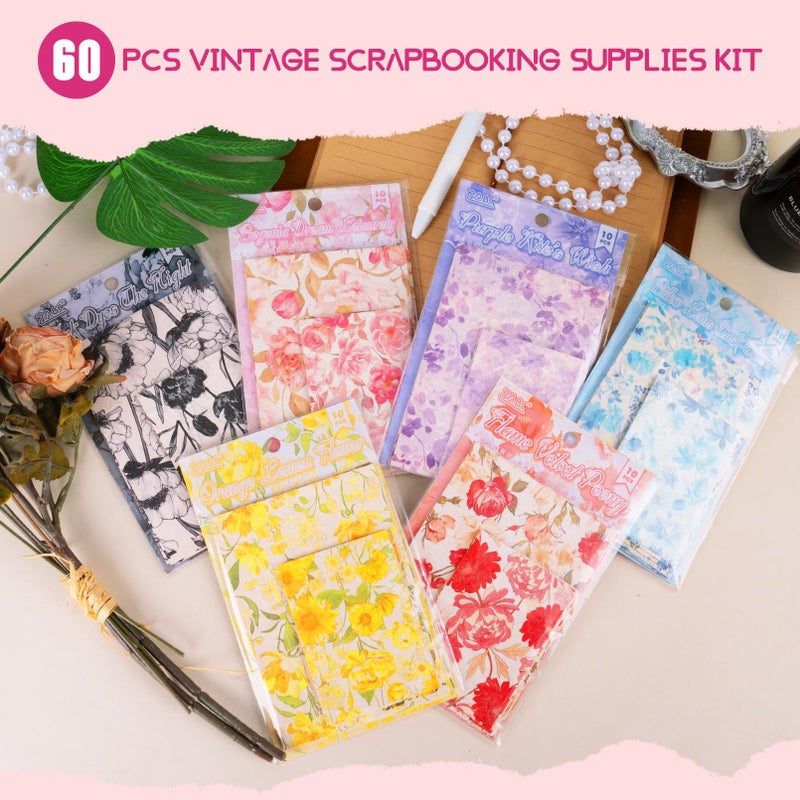 MOSA BEAR 60 Pcs Scrapbook Supplies Kit Textured Paper, 6 Themes Vintage Craft Paper Kitï¼ŒRelief Designs Decorative Paperï¼Œfor Junk Journal Suppliesï¼ŒDIY Collageï¼ŒDecoupage Card Making Suppliesï¼ŒCollage Background - Image 5