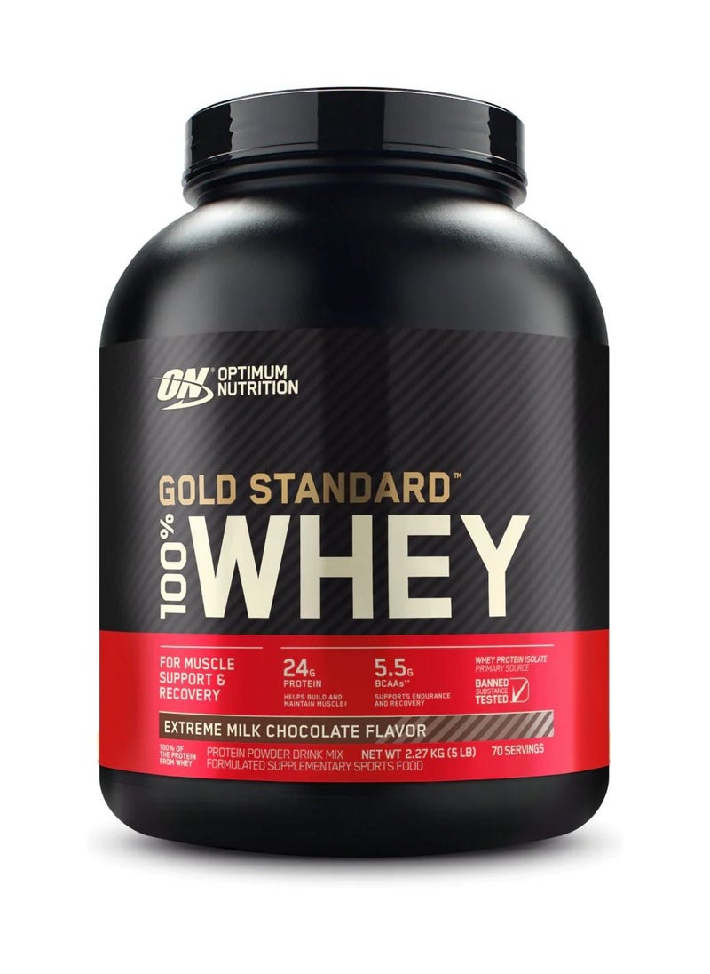 Optimum Nutrition - Gold Standard 100% Whey Protein Powder, for Muscle Support & Recovery, Primary Source Whey Protein Isolate - Extreme Milk Chocolate, 2.27 Kgs (5 lbs), 70 Servings - Image 1