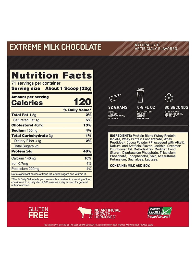 Optimum Nutrition - Gold Standard 100% Whey Protein Powder, for Muscle Support & Recovery, Primary Source Whey Protein Isolate - Extreme Milk Chocolate, 2.27 Kgs (5 lbs), 70 Servings - Image 1