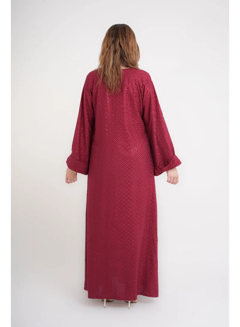 IKKXA Dazzling Charm Embroidered Jalabiya IN101 Red