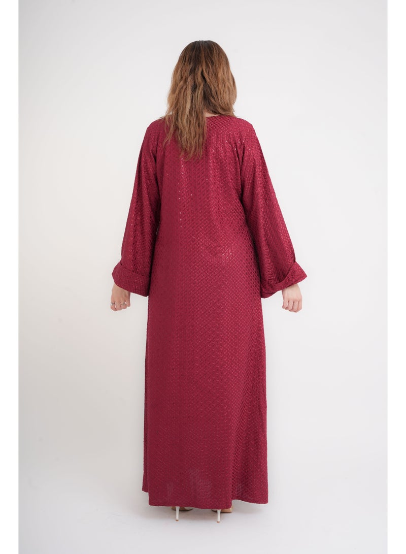 IKKXA Dazzling Charm Embroidered Jalabiya IN101 Red - Image 4