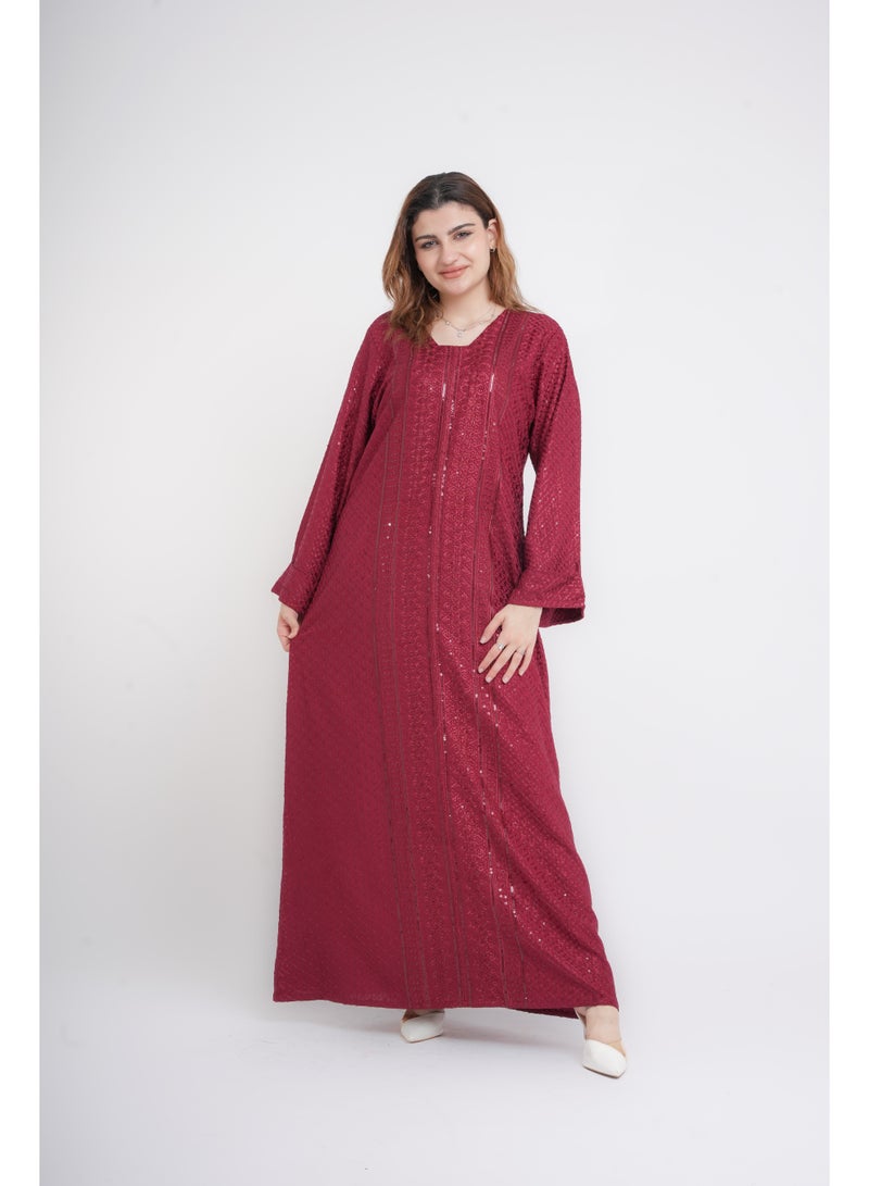 IKKXA Dazzling Charm Embroidered Jalabiya IN101 Red - Image 1