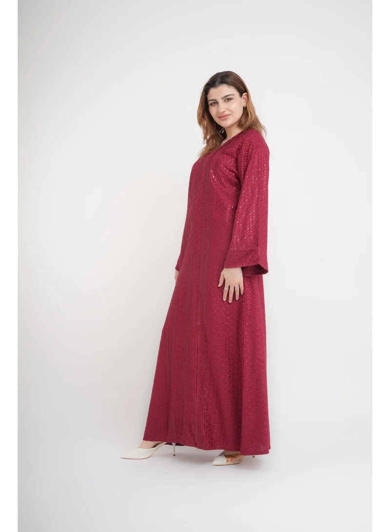 IKKXA Dazzling Charm Embroidered Jalabiya IN101 Red