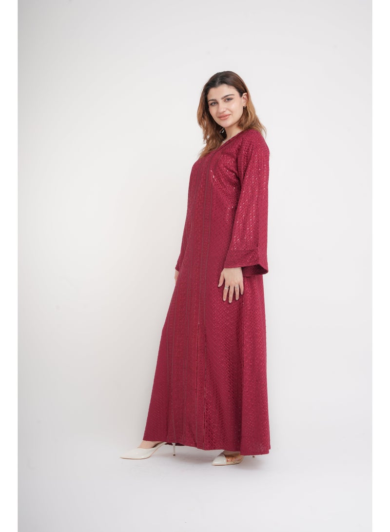 IKKXA Dazzling Charm Embroidered Jalabiya IN101 Red - Image 3