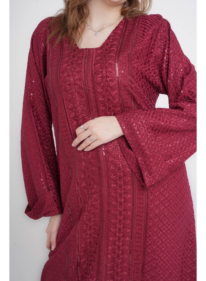 IKKXA Dazzling Charm Embroidered Jalabiya IN101 Red - Image 2