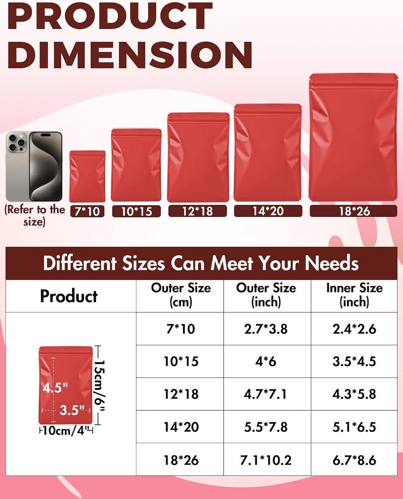 FireKylin 100 Pack Resealable Packaging Bags for Small Business Double-Sided Color Smell Proof Bags for Food Storage Flat Bags (Red, 4" x 6") - Image 2