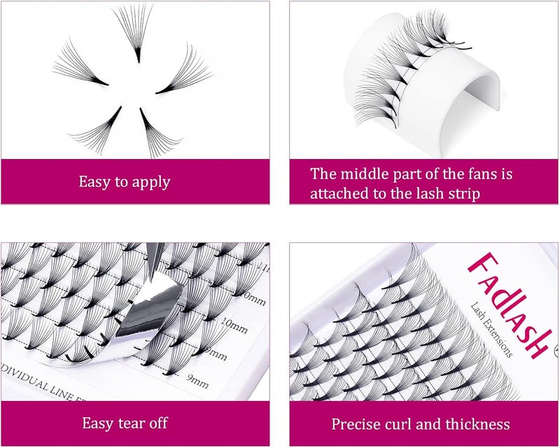 FADLASH Lash Extension 10D 0.07 Premade Fans Eyelash Extensions D Curl Mix Tray Volume Short Stem (10D-0.07-D, 8-14mm Mix) - Image 4