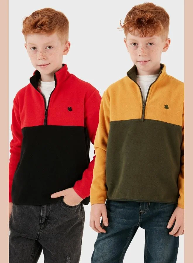 ليلا ليلا سويت شيرت قطعتين بسحاب نصي وياقة واقف لون موحد للأطفال