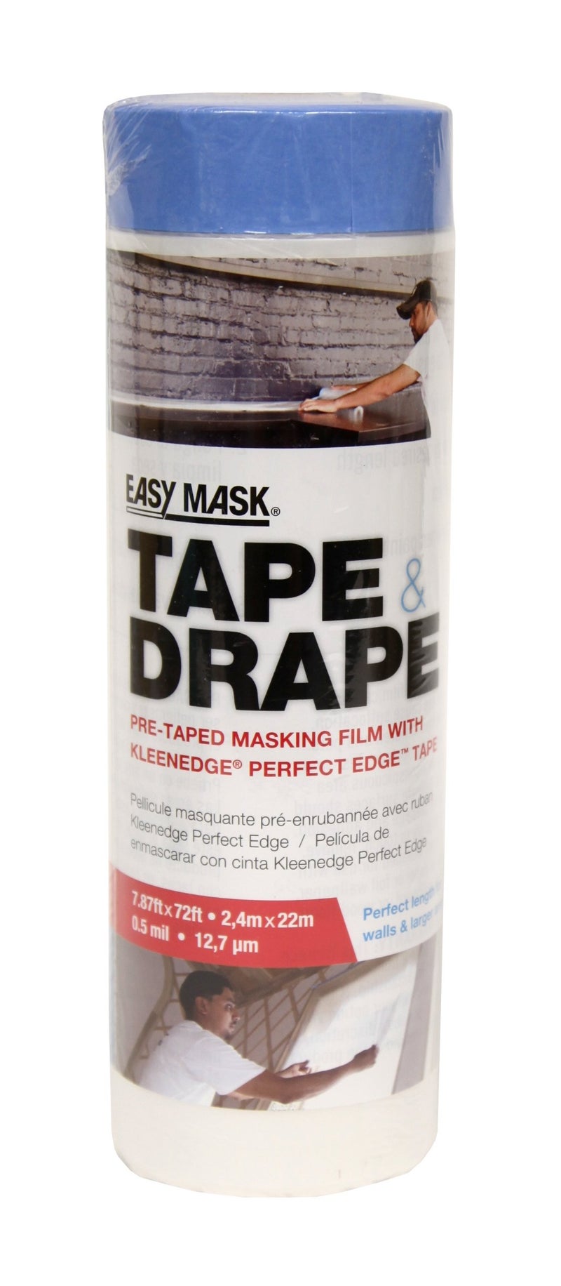 Trimaco 396490 Easy Mask Tape Drape PreTape Masking Film with 14 day Blue PerfectEdge Tape 24m x 22m