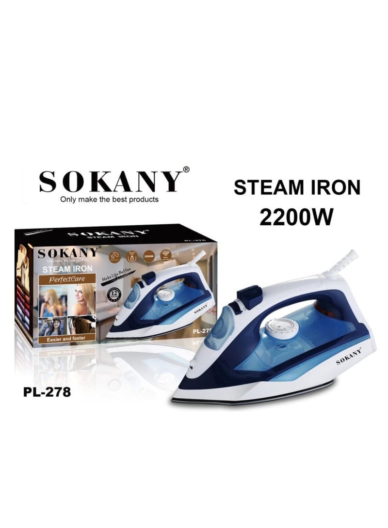 sokany Sokany PL-278 Steam Iron Steam Control Spray Function 2200W - Image 2