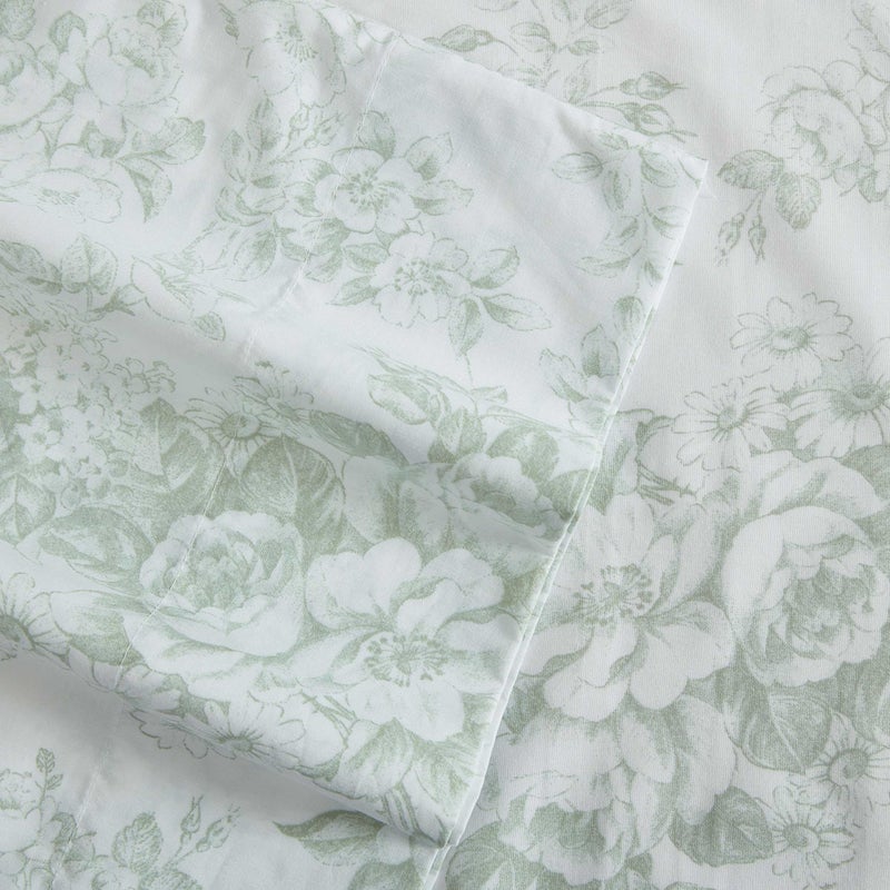 Laura Ashley - Full Sheets  Cotton Percale Bedding Set  Lightweight & Breathable Home Decor (Toile Delight Green  Full)