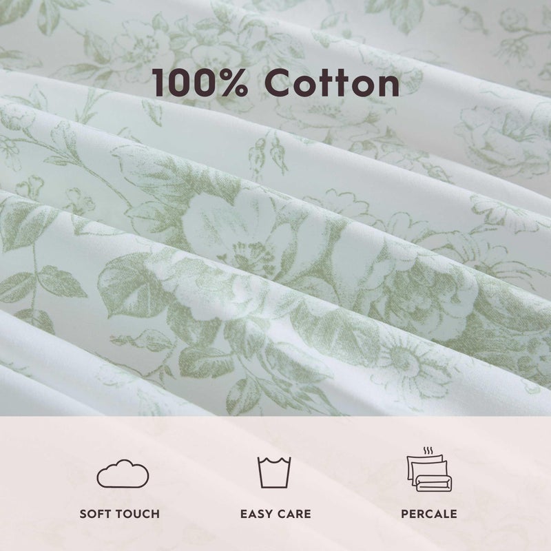 Laura Ashley - Full Sheets  Cotton Percale Bedding Set  Lightweight & Breathable Home Decor (Toile Delight Green  Full)