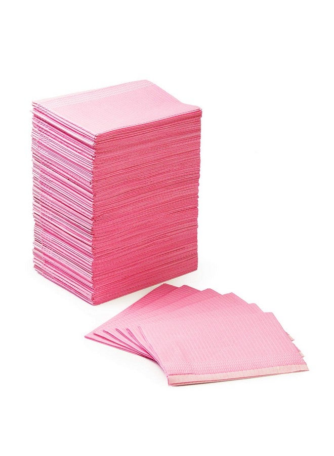 JMU 125 Pack Dental Bibs, Pink Dental Bibs Disposable 3-Ply, 13" x 18" Patient Bibs Medical Tray Covers - Image 1