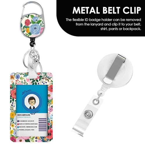 Vorruil Lanyards ID Badge, Colorful Flower ID Badge Holder with Retractable Reel Clip and Keychain, Vertical Heavy Duty Identity Badge Cover Case Protector for Teacher Nurse Women Man - Image 4