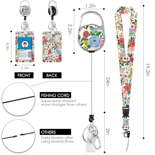 Vorruil Lanyards ID Badge, Colorful Flower ID Badge Holder with Retractable Reel Clip and Keychain, Vertical Heavy Duty Identity Badge Cover Case Protector for Teacher Nurse Women Man - Image 2