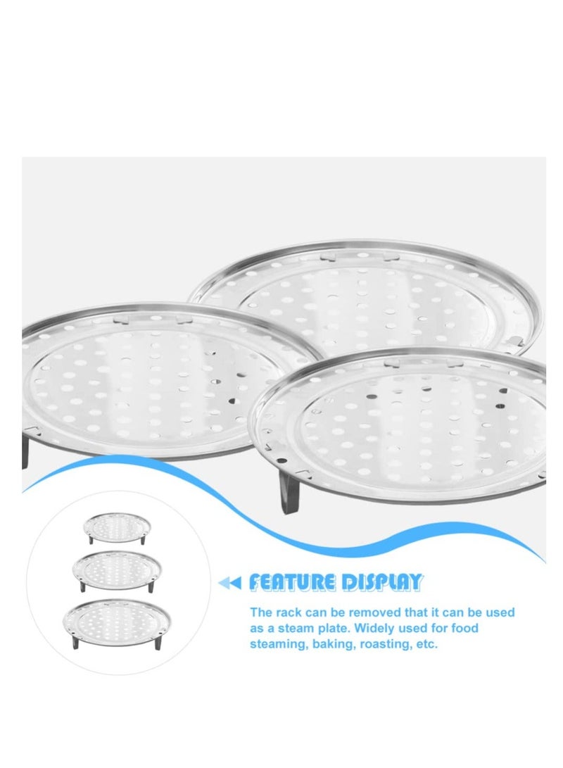Steamer Rack, 3 Pcs Stainless Steel Steamer Pan Baking Cooling Rack Trivet Stand Kitchen Food Steaming Pans Steamer Basket for Dim Sum Dumpling Silver - Image 5