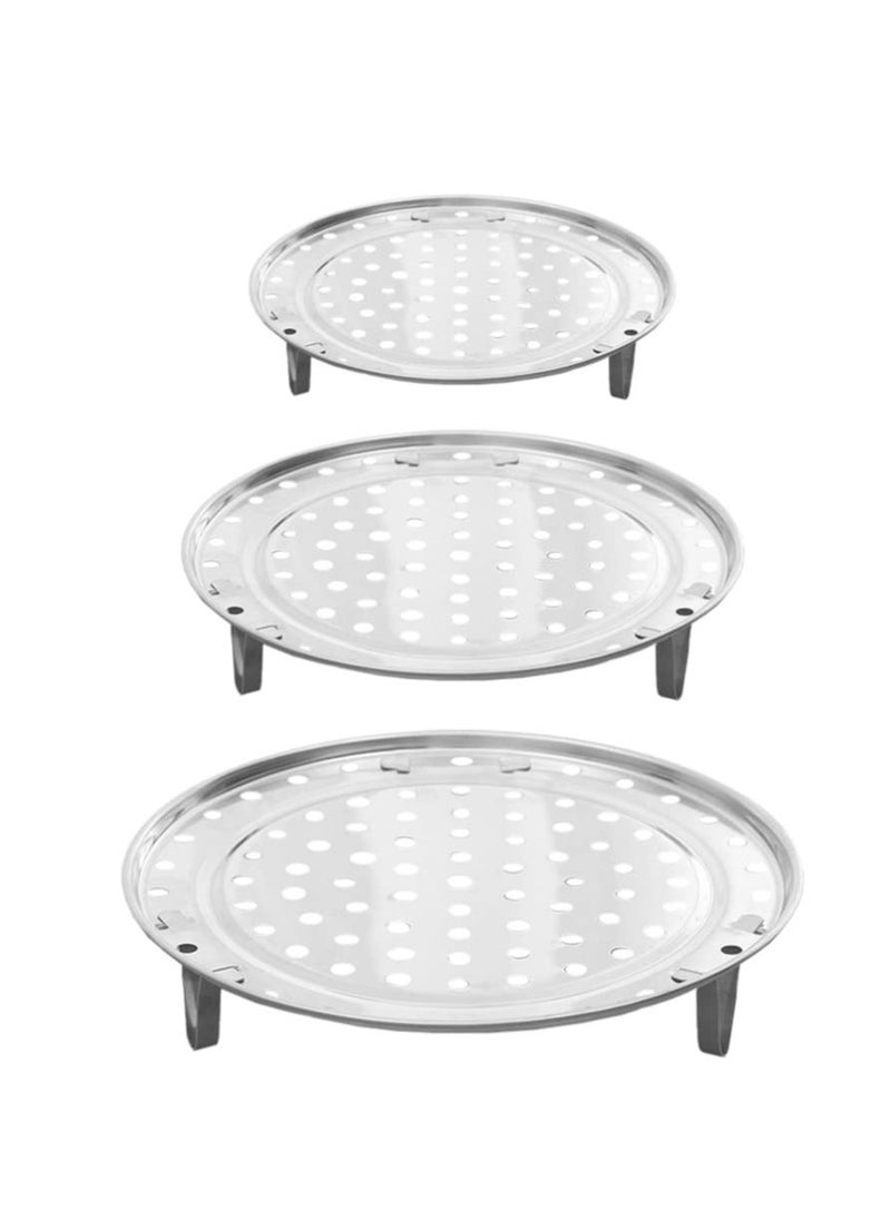 Steamer Rack, 3 Pcs Stainless Steel Steamer Pan Baking Cooling Rack Trivet Stand Kitchen Food Steaming Pans Steamer Basket for Dim Sum Dumpling Silver - Image 1