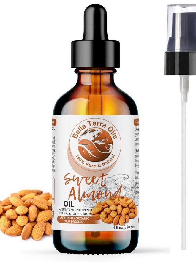 Bella Terra Oils Organic Sweet Almond Oil 8oz - A Deep Dive into Almond's Vitamin A & Linoleic Acid Profile, Superior Cold-Pressed Delight for Skin - Image 1