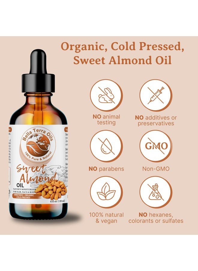Bella Terra Oils Organic Sweet Almond Oil 8oz - A Deep Dive into Almond's Vitamin A & Linoleic Acid Profile, Superior Cold-Pressed Delight for Skin - Image 4