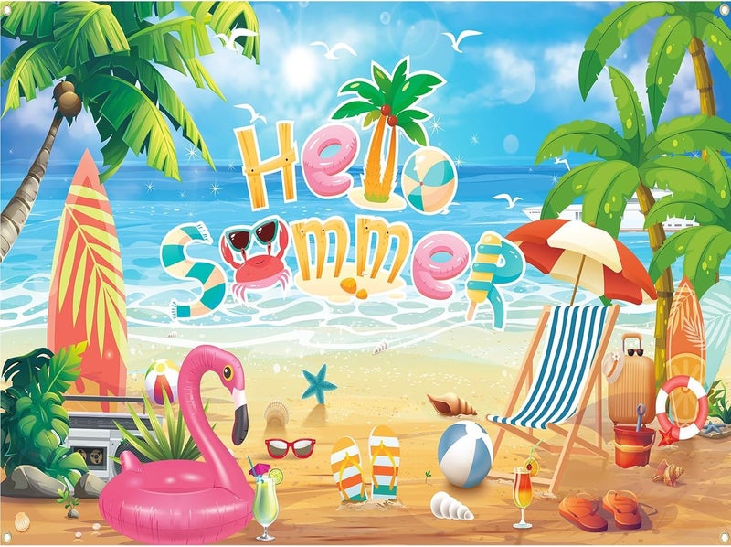 Azonee Summer Beach Photo Backdrop 120x80cm Schools Out for Summer Party Decorations End of School Year Celebration Backdrop Vibrant Colors Rich Patterns NonReflective Realistic Design - Image 2