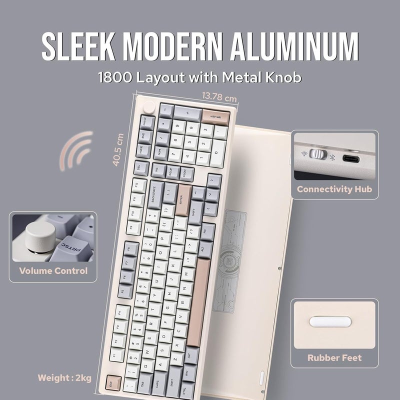 EPOMAKER Galaxy100 QMK/VIA Wireless Gaming Keyboard, Aluminum Mechanical Keyboard with PP Plate, Hot Swappable Custom Keyboard, Bluetooth/2.4Ghz/USB-C (Creamy White, Wisteria Linear Switch) - Image 3