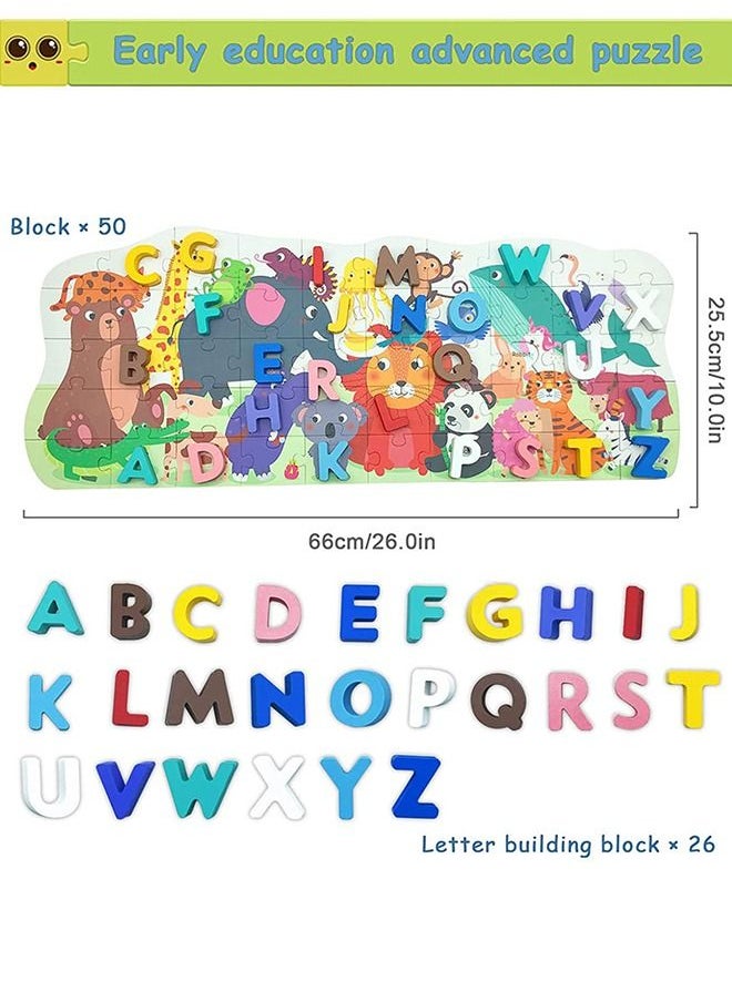 BAYBEE 2 in 1 Wooden Number Counting Puzzles for Kids Montessori Learning board Toys with Animals Jigsaw Puzzle Numbers Puzzles Early Educational Puzzle Toys for Kids 2 Years Boys Girls Alphabets  - Image 3
